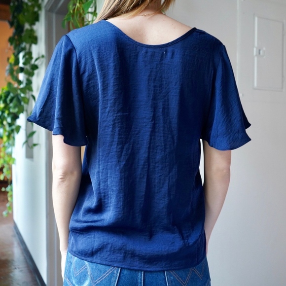 Navy Blue V-Neck Blouse - Picture 2 of 2